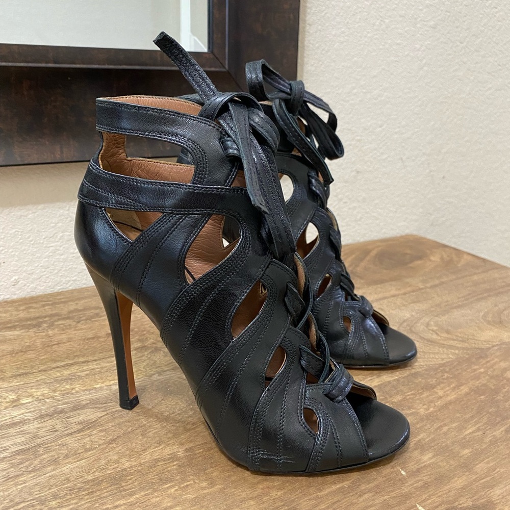 Alaia Paris Designer Laser Cut Stiletto Highheel Black Sandals EU Sz 36/ US Sz 6